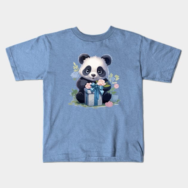 Cute Panda with gifts Kids T-Shirt by CatCoconut-Art